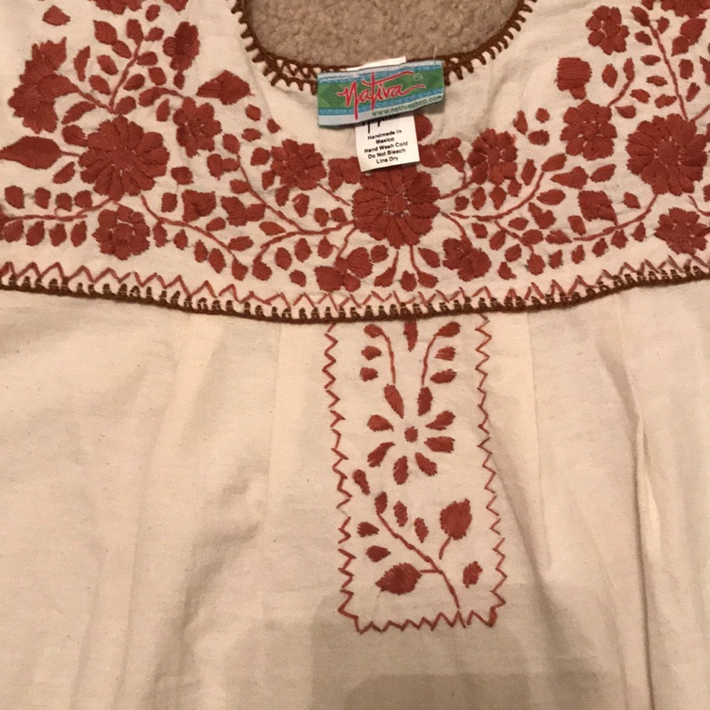 Nativa Burnt Orange & Cream linen top from Mexico - Picture 2 of 3